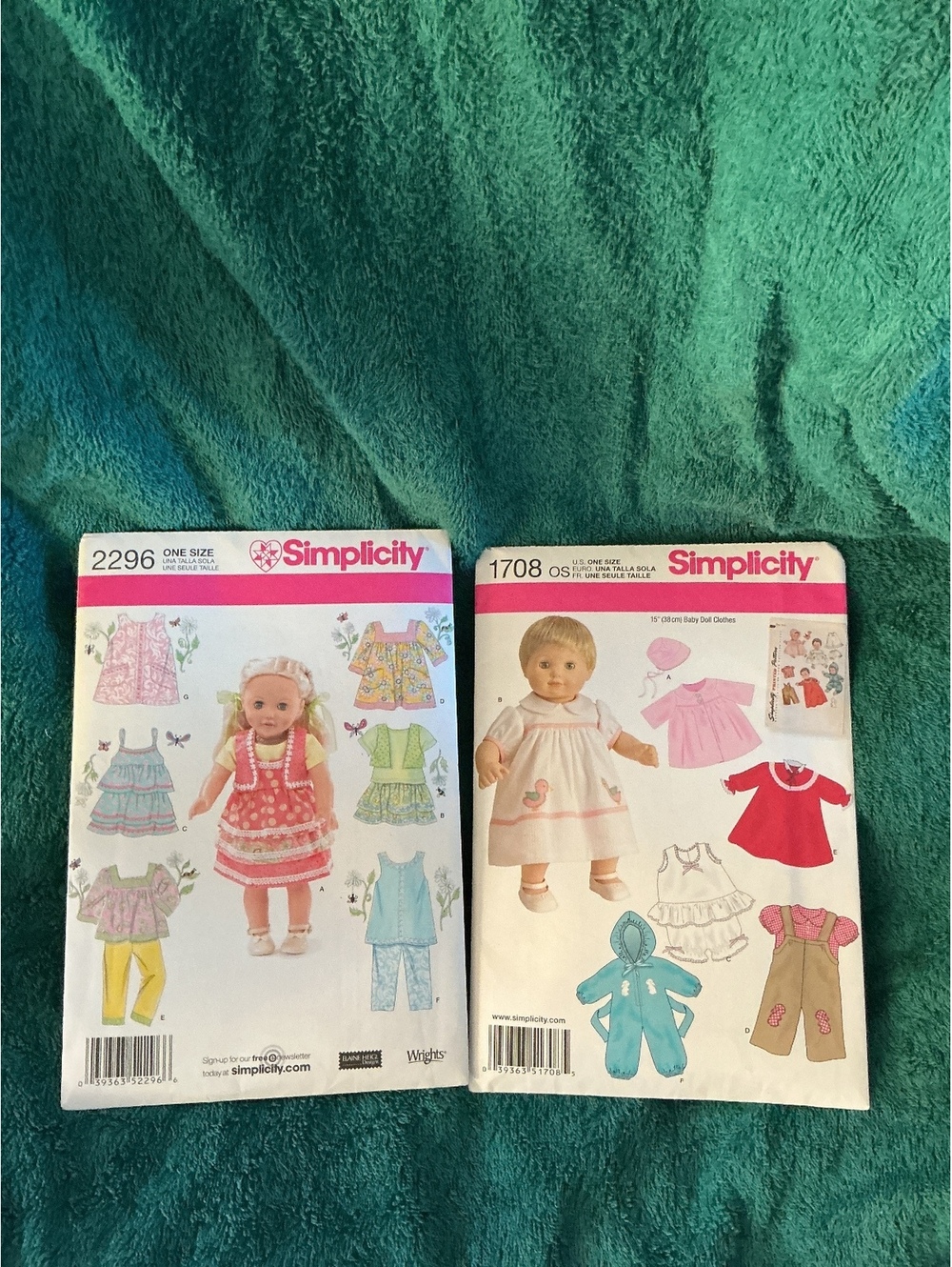Simplicity Doll Clothes Sewing Patterns 2296 & 1708 - Vintage